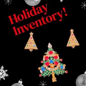 Festive Christmas Tree Pin/Brooch Earrings Jewelry Set